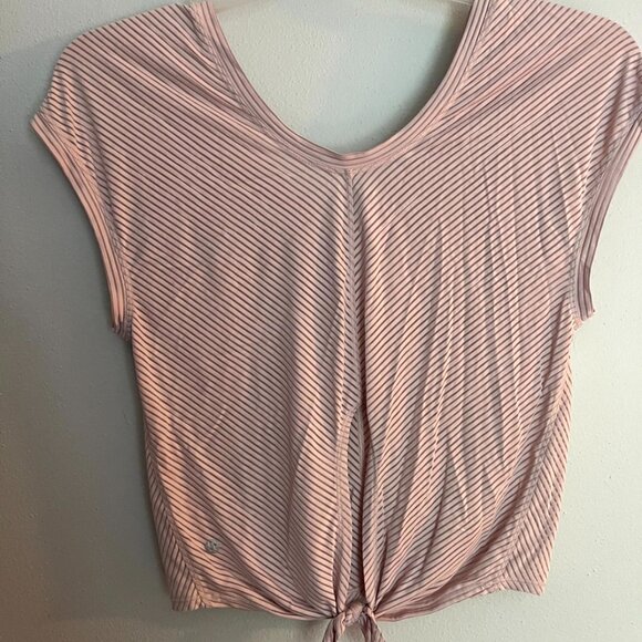 Lululemon off the shoulder short sleeve top pink and sheer size Med/Large Tie - Picture 5 of 9